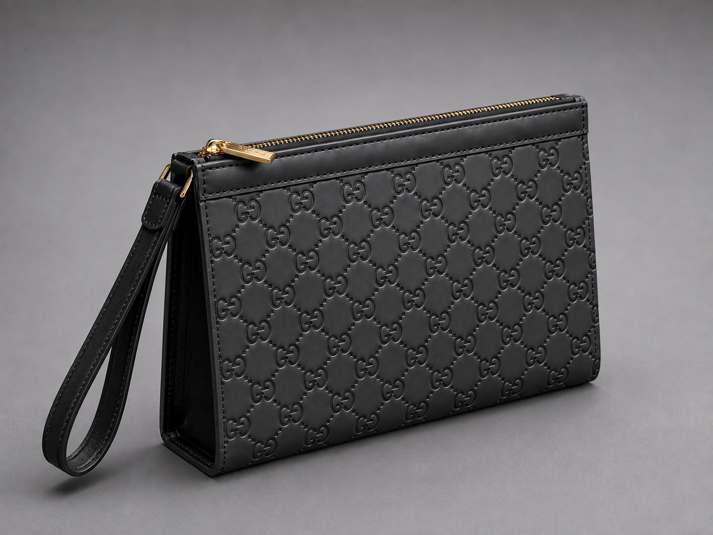 Premium Embossed Black Wristlet